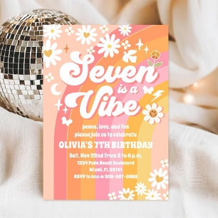 Groovy Daisy 7de Verjaardagsuitnodiging Kaart