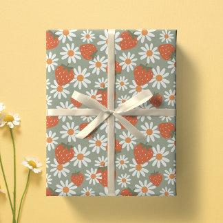 Groovy Daisy Aardbei Print Zomer Lente Salie Cadeaupapier