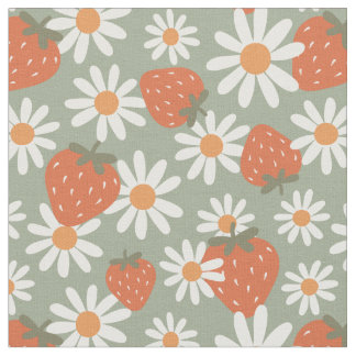 Groovy Daisy Aardbei Print Zomer Lente Salie Stof