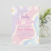 Groovy Daisy Baby shower Invitation Kaart (Staand voorkant)