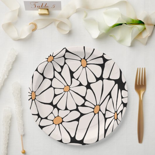 Groovy Daisy Bloem Boho Retro Papieren Bordje (Huwelijk)