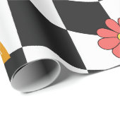 Groovy Daisy Bloem Checkerboard, Y2K 90s Inpakken Cadeaupapier (Rol Hoek)