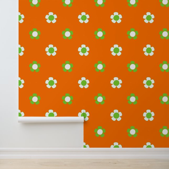 Groovy Daisy Bloem - Oranje, Limoen & Wit Behang (Applicatie)