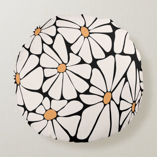 Groovy Daisy Bloem Retro Rond Kussen (Voorkant)