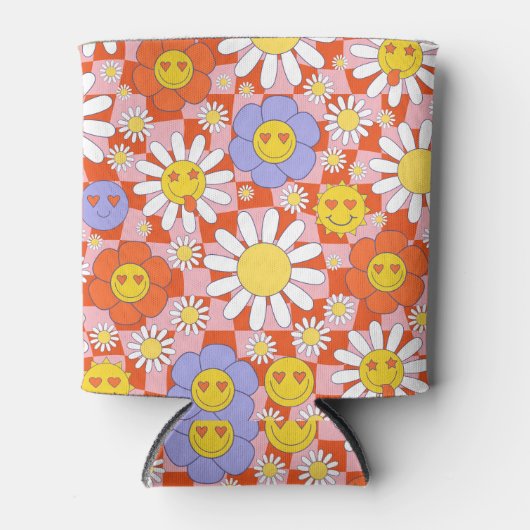 Groovy Daisy Bloemen Checkerboard, Y2K 90s, Y2K Blikjeskoeler (Voorkant)