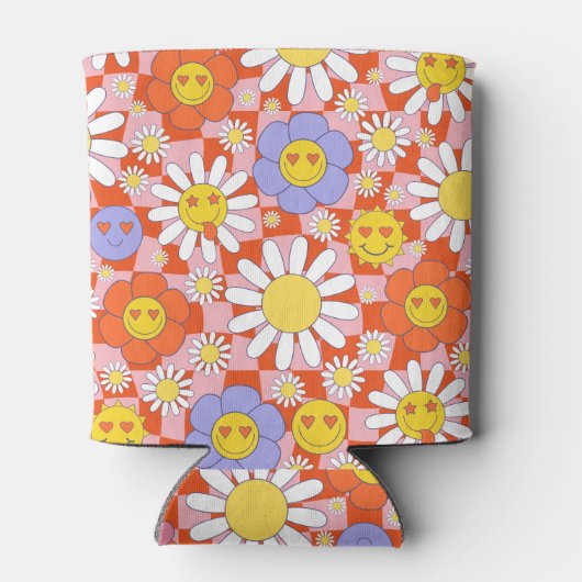 Groovy Daisy Bloemen Checkerboard, Y2K 90s, Y2K Blikjeskoeler (Achterkant)