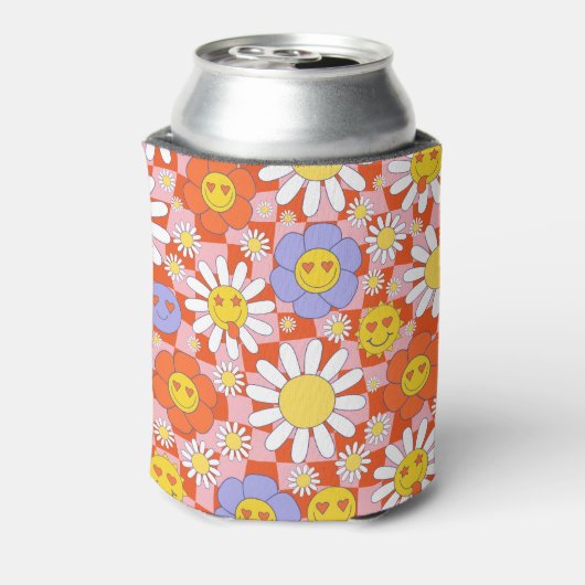 Groovy Daisy Bloemen Checkerboard, Y2K 90s, Y2K Blikjeskoeler (Blikje Achterkant)