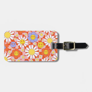 Groovy Daisy Bloemenschaakbord, Y2K 90s Bagagelabel