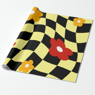 Groovy Daisy Bloemruit Schachbrett, Y2K 90s Inpakk Cadeaupapier