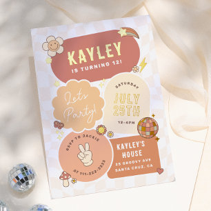 Groovy Daisy Boho Retro Laten we feest vieren Meis Folie Uitnodiging