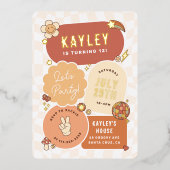 Groovy Daisy Boho Retro Let's Party Girl Verjaarda Folie Uitnodiging (Voorkant)