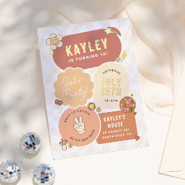 Groovy Daisy Boho Retro Let's Party Girl Verjaarda Folie Uitnodiging