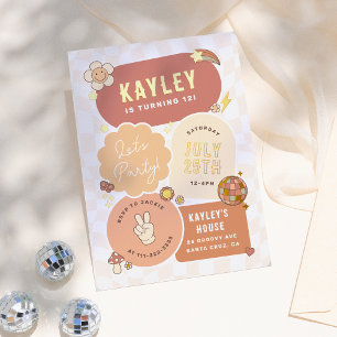 Groovy Daisy Boho Retro Let's Party Girl Verjaarda Folie Uitnodiging