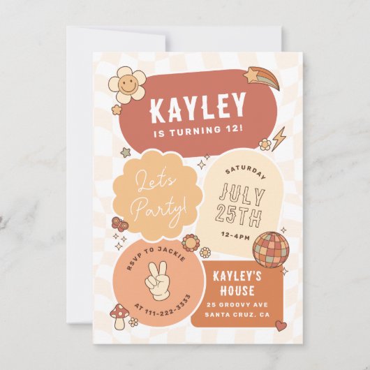 Groovy Daisy Boho Retro Let's Party Girl Verjaarda Kaart (Voorkant)