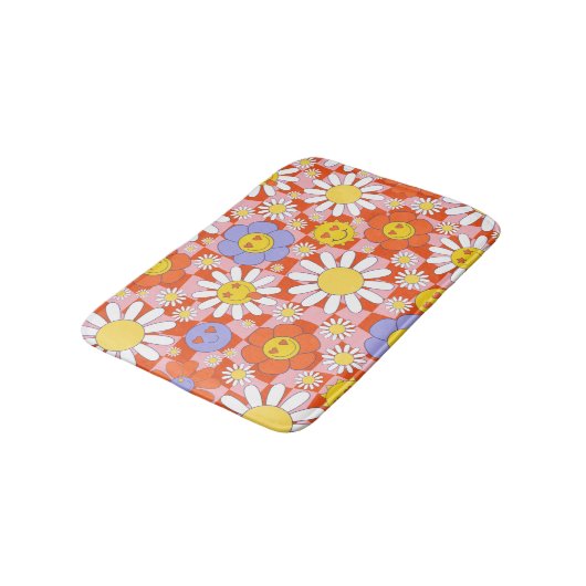 Groovy Daisy Floral Checkerboard, Y2K 90s Badmat (Gekanteld)