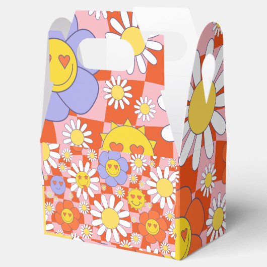 Groovy Daisy Floral Checkerboard, Y2K 90s Bedankdoosjes (Geopend)