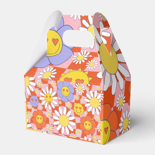 Groovy Daisy Floral Checkerboard, Y2K 90s Bedankdoosjes (Voorkant Zijde)