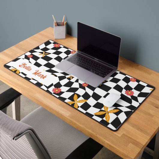 Groovy Daisy Floral Checkerboard, Y2K 90s Bureaumat (Kantoor 2)