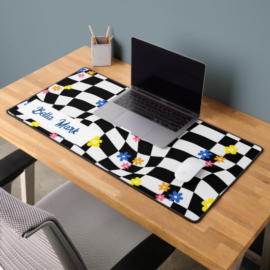 Groovy Daisy Floral Checkerboard, Y2K 90s Bureaumat (Kantoor 2)