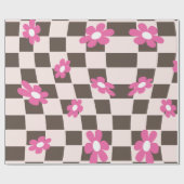 Groovy Daisy Floral Checkerboard, Y2K 90s Cadeaupapier (Vlak)