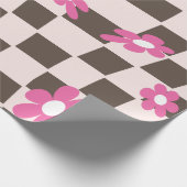 Groovy Daisy Floral Checkerboard, Y2K 90s Cadeaupapier (Hoek)