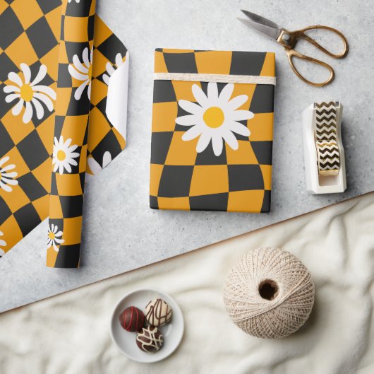 Groovy Daisy Floral Checkerboard, Y2K 90s Cadeaupapier (Crafts)