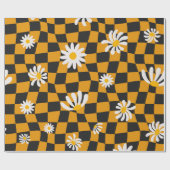 Groovy Daisy Floral Checkerboard, Y2K 90s Cadeaupapier (Vlak)