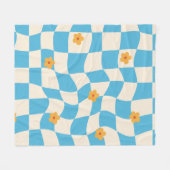 Groovy Daisy Floral Checkerboard, Y2K 90s Fleece Deken (Voorkant (Horizontaal))