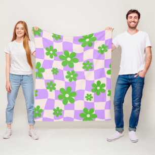 Groovy Daisy Floral Checkerboard, Y2K 90s Fleece Deken