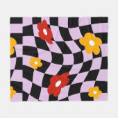 Groovy Daisy Floral Checkerboard, Y2K 90s Fleece Deken (Voorkant (Horizontaal))