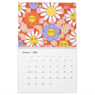 Groovy Daisy Floral Checkerboard, Y2K 90s Kalender