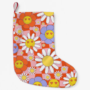 Groovy Daisy Floral Checkerboard, Y2K 90s Kleine Kerstsok