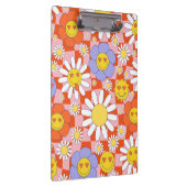 Groovy Daisy Floral Checkerboard, Y2K 90s Klembord (Rechts)