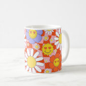 Groovy Daisy Floral Checkerboard, Y2K 90s Koffiemok (Voorkant rechts)