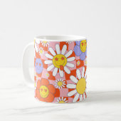 Groovy Daisy Floral Checkerboard, Y2K 90s Koffiemok (Voorkant links)