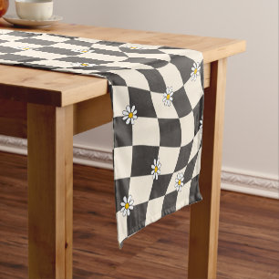 Groovy Daisy Floral Checkerboard, Y2K 90s Korte Tafelloper