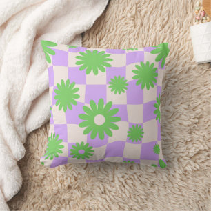Groovy Daisy Floral Checkerboard, Y2K 90s Kussen