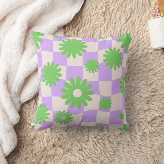 Groovy Daisy Floral Checkerboard, Y2K 90s Kussen (Deken)