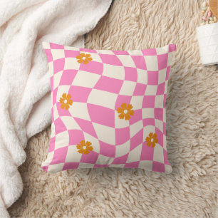 Groovy Daisy Floral Checkerboard, Y2K 90s Kussen