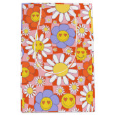 Groovy Daisy Floral Checkerboard, Y2K 90s Medium Cadeauzakje (Voorkant)