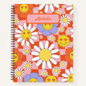 Groovy Daisy Floral Checkerboard, Y2K 90s Notitieboek (Voorkant)