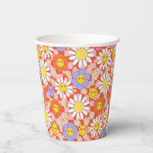 Groovy Daisy Floral Checkerboard, Y2K 90s Papieren Bekers (Achterkant)