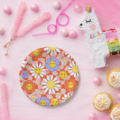 Groovy Daisy Floral Checkerboard, Y2K 90s Papieren Bordje (Feest)