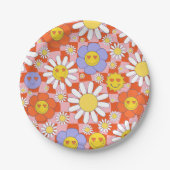 Groovy Daisy Floral Checkerboard, Y2K 90s Papieren Bordje (Voorkant)