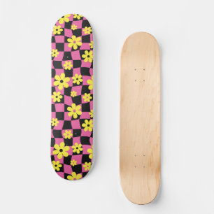 Groovy Daisy Floral Checkerboard, Y2K 90s Persoonlijk Skateboard
