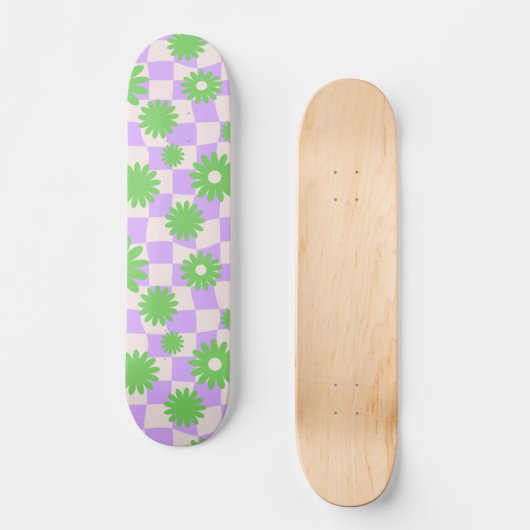 Groovy Daisy Floral Checkerboard, Y2K 90s Persoonlijk Skateboard (Voorkant)