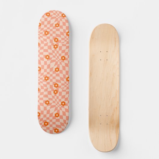 Groovy Daisy Floral Checkerboard, Y2K 90s Persoonlijk Skateboard (Voorkant)