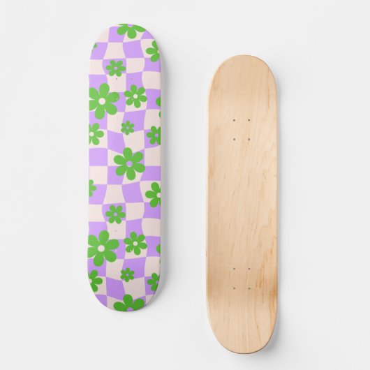 Groovy Daisy Floral Checkerboard, Y2K 90s Persoonlijk Skateboard (Voorkant)