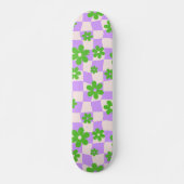 Groovy Daisy Floral Checkerboard, Y2K 90s Persoonlijk Skateboard (Voorkant)