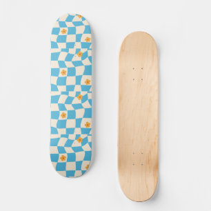 Groovy Daisy Floral Checkerboard, Y2K 90s Persoonlijk Skateboard